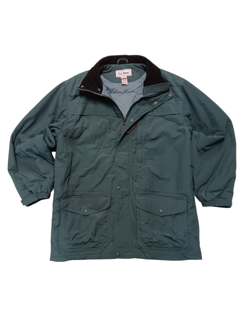 90s L.L. Bean Men's Deep Teal Field Jacket with Black Collar - L